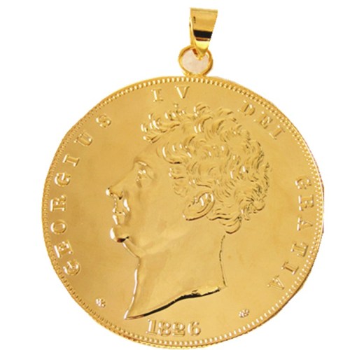 P(05)Coin Pendant UK 1826 Coin 5 Pounds Gold Plated Fashion Jewelry(diameter:38mm)