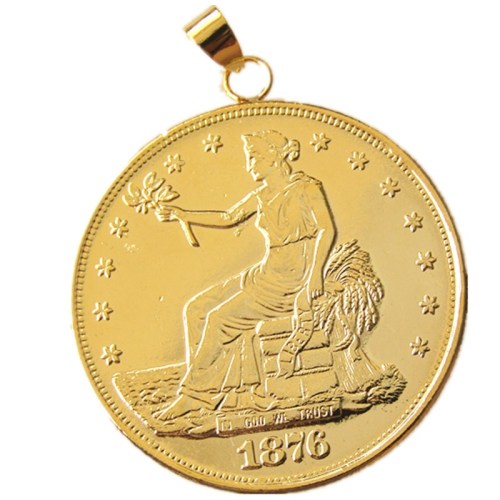 P(22)Coin Pendant US 1876cc Trade Dollar Necklace Gold Plated Coin Fashion Jewelry