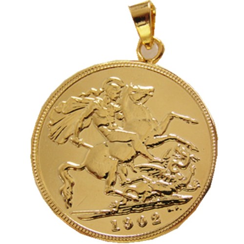 P(09)Coin Pendant 1902 EDWARD VII SOVEREIGN LONDON MINT LUSTER SUPERB Gold Plated Fashion Jewelry(diameter:22mm)