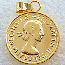 P(24)Coin Pendant 1964 REGINA FD ELIZABETH II DEI GRATIA GOLD PLATED 1 SOVEREIGN COPY COINS(diameter:22mm)