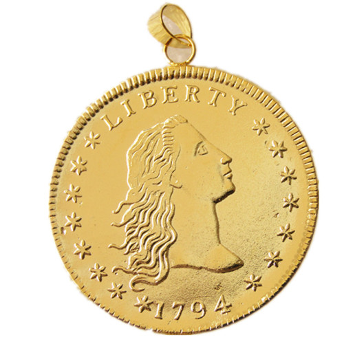 P(21)Coin Pendant US 1794 Flowing Hair Necklace Gold Plated Coin Fashion Jewelry