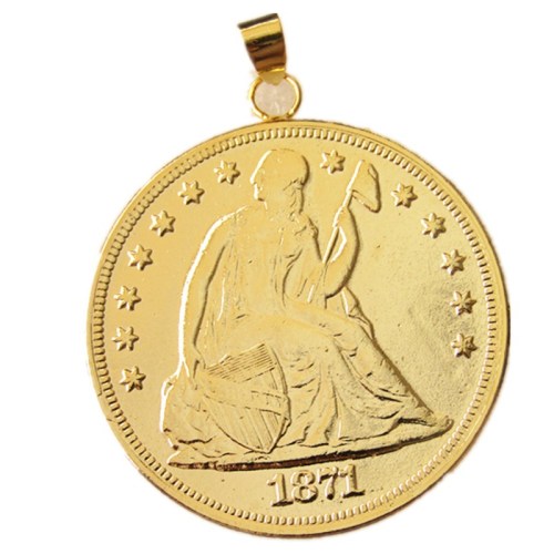 P(19)Coin Pendant US 1871 Seated Liberty Silver Dollars Necklace Gold Plated Coin Fashion Jewelry