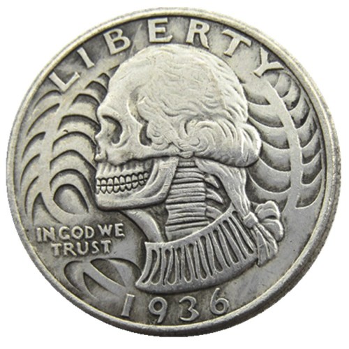 W(04)Hobo Creative 1936S Washington Quarter Dollars skull zombie skeleton hand carved Copy Coins
