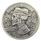 W(11)Hobo Creative 1936 Washington Quarter Dollars skull zombie skeleton hand carved Copy Coins