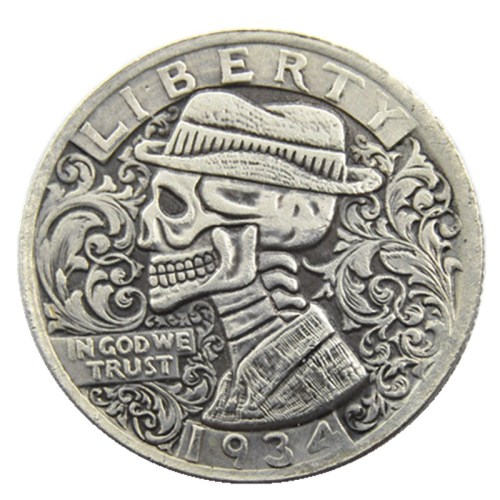 W(11)Hobo Creative 1936 Washington Quarter Dollars skull zombie skeleton hand carved Copy Coins