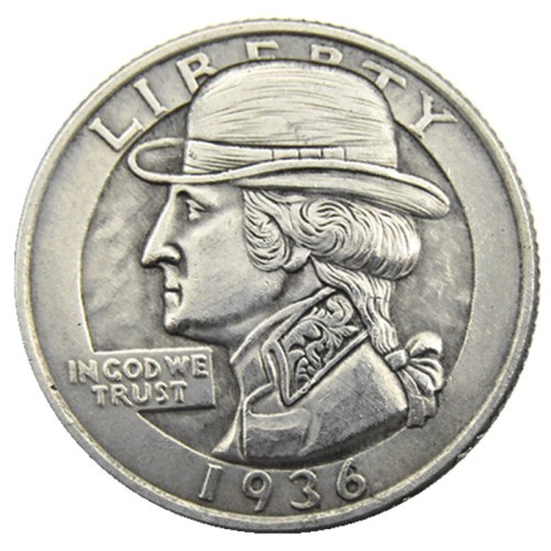 W(07)Hobo Creative 1936 Washington Quarter Dollars skull zombie skeleton hand carved Copy Coins