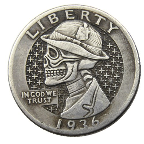 W(02)Hobo Creative 1936D Washington Quarter Dollars skull zombie skeleton hand carved Copy Coins