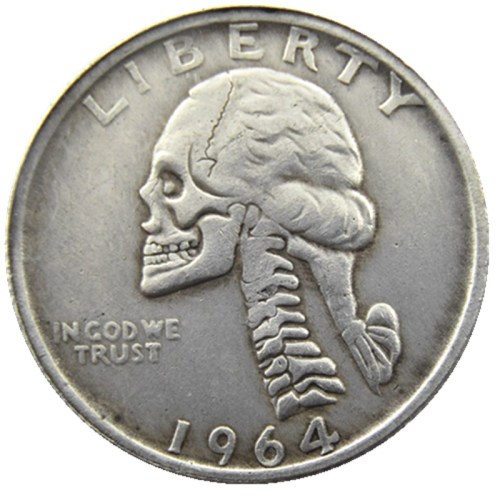 W(06)Hobo Creative 1936 Washington Quarter Dollars skull zombie skeleton hand carved Copy Coins
