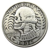 W(05)Hobo Creative 1936D Washington Quarter Dollars skull zombie skeleton hand carved Copy Coins