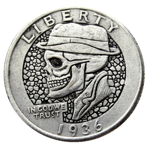 W(10)Hobo Creative 1936 Washington Quarter Dollars skull zombie skeleton hand carved Copy Coins