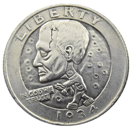 W(08)Hobo Creative 1936 Washington Quarter Dollars skull zombie skeleton hand carved Copy Coins