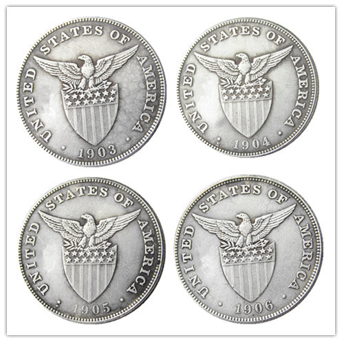 PHILIPPINES A set of (1903-1906) 4pcs 0.5 Peso Crown Silver Plated copy coins