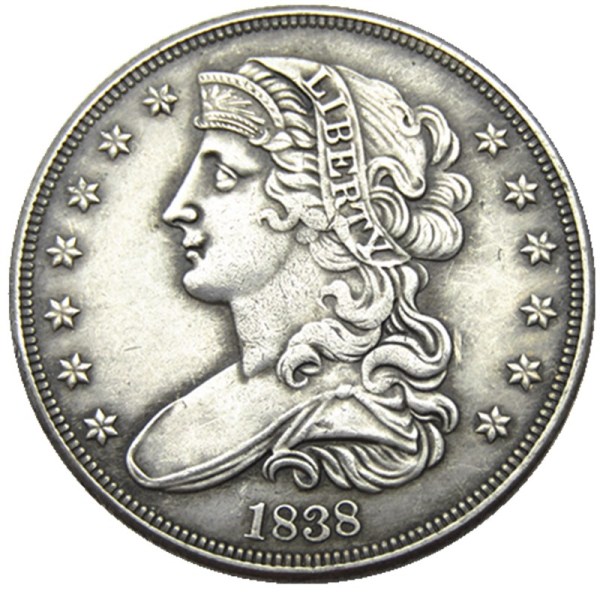 USA 1838 Liberty Facing Left Half Dollar Patterns Silver Plated Copy Coin
