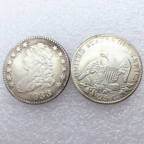 US Capped 1833 Quarter Dollar Silver Plated Copy Coin