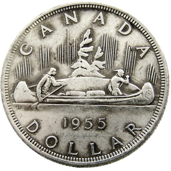 Canada 1 Dollar 1955 ELIZABETH II DEI GRATIA REGINA (1st portrait) Canadian Dollar Silver Plated Copy Coins