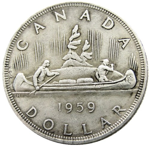 Canada 1 Dollar 1959 ELIZABETH II DEI GRATIA REGINA (1st portrait) Canadian Dollar Silver Plated Copy Coins