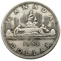 Canada 1 Dollar 1963 ELIZABETH II DEI GRATIA REGINA (1st portrait) Canadian Dollar Silver Plated Copy Coins