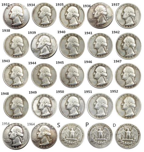 US 1932-1964P/D/S Washington Quarter Silver Plated Copy Coin