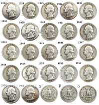 US 1932-1964P/D/S Washington Quarter Silver Plated Copy Coin US 1932-1964P/D/S Washington Quarter Silver Plated Copy Coin