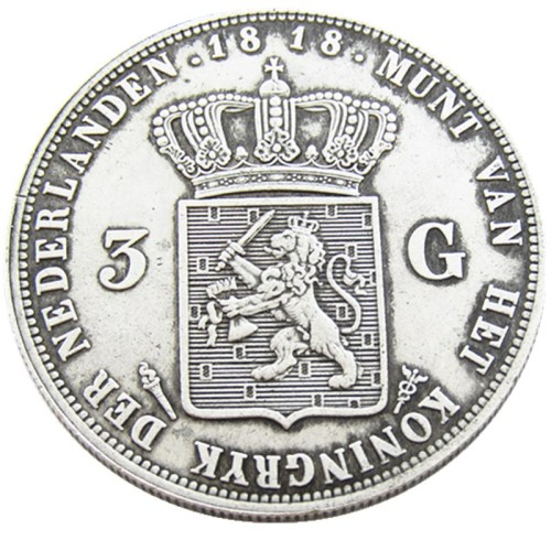 (#2)Netherlands,1818 3 Gulden Willem l Silver Plated Copy Coin