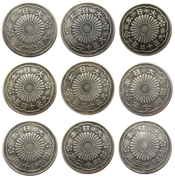 JP(84)-JP(92) Japan Asia Taisho 11/12/13/14/15 Year Showa 7/10/12/13 Year 50 Sen Silver Plated Coin Copy