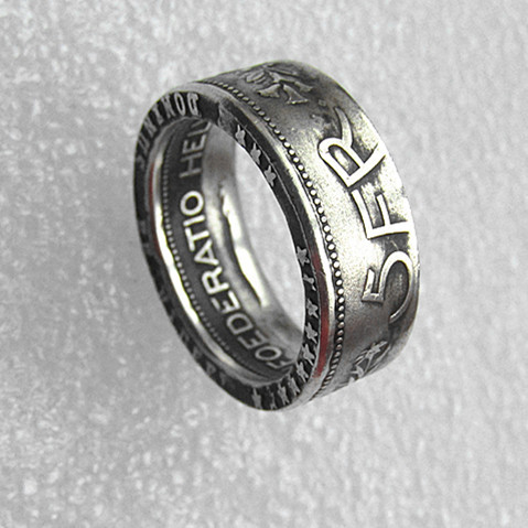 Switzerland (Confederation) Silver 5 Francs (5 Franken) Ring '5FR' Coin Ring Handmade In Sizes 8-16