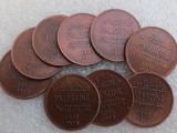 Palestine A set of(1927-1946) 9pcs 1 Mil 100% Copper Copy Decorate Coin