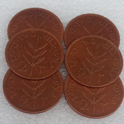 Palestine A set of(1927-1947) 6pcs 2 Mils 100% Copper Copy Coin