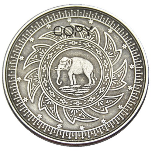 TH(01)Thailand 1863 RAMA IV SILVER 2 BAHT Silver Plated Copy Coin