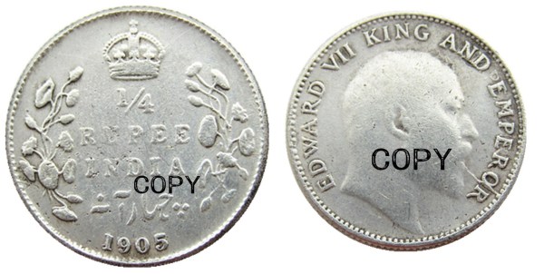 IN(09) Indian 1/4 Rupee 1905 Ancient Silver Plated Copy Coins