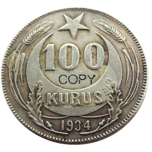 Turkey 1934 100 Kurus Silver Plated Copy Coin