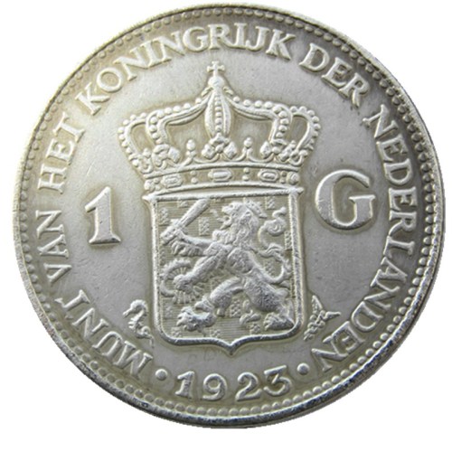 Netherlands,1923 1 Gulden Wilhelmina I Silver Plated Copy Decorative Coin