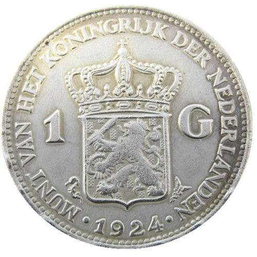 Netherlands,1924 1 Gulden Wilhelmina I Silver Plated Copy Decorative Coin