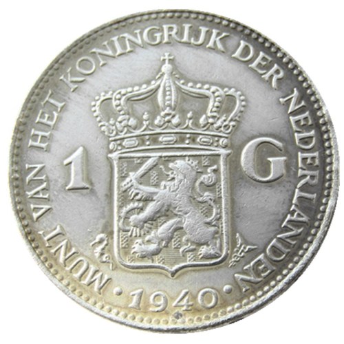 Netherlands,1940 1 Gulden Wilhelmina I Silver Plated Copy Decorative Coin