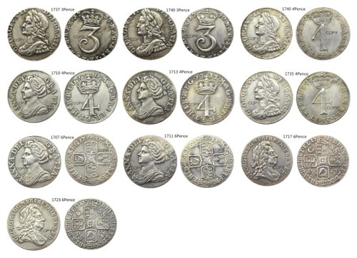 UK A Set Of(1710-1740) 3/4/6 Pence 10pcs SHILLING - GEORGE I BRITISH Silver Plated Copy Coin
