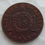 France 1793L 1/2S 100% Copper Copy Coins