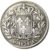 France 1824A 2Francs Silver Plated Copy Coins