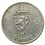 Norway 50 Øre - Haakon VII Year 1921 Silver-Plated Coin COPY