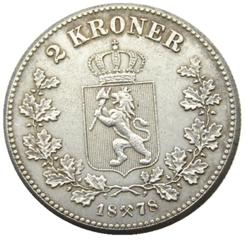 Norway 2 Kroner 1878 Silver-Plated Coin COPY