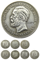 A set of (1877-1904) 7pcs Norway 1 Kroner Silver Foreign Coin Silver Plated Copy Coins A set of (1877-1904) 7pcs Norway 1 Kroner Silver Foreign Coin Silver Plated Copy Coins