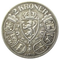 Norway 2 Kroner - Haakon VII 1913 Silver-Plated Coin COPY