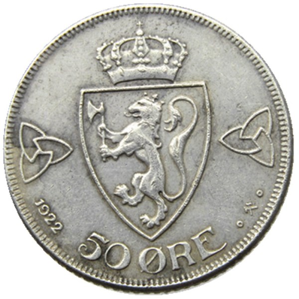 Norway 50 Øre - Haakon VII Year 1922 Silver-Plated Coin COPY