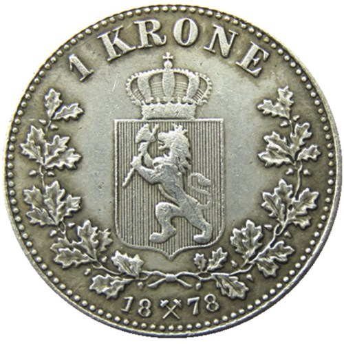 Norway 1 Kroner 1878 Silver Foreign Coin Silver Plated Copy Coins