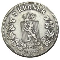 Norway 2 Kroner 1887 Silver-Plated Coin COPY