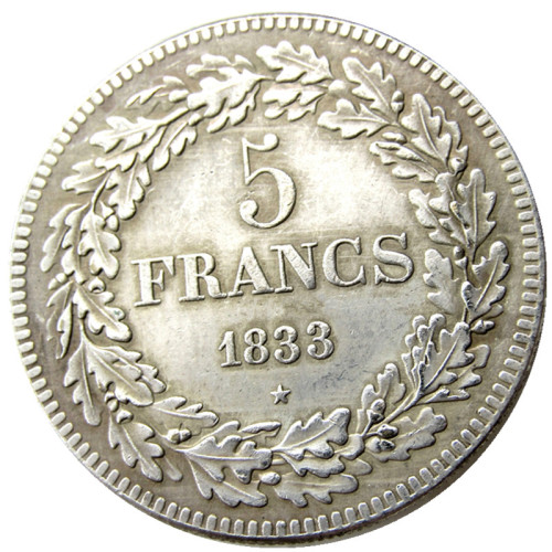 Belgium 1833 leopold Premier Roi Des Belges 5 Francs Copy Coins