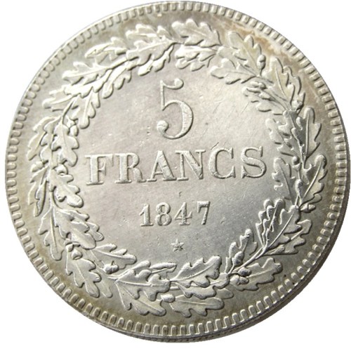 Belgium 1847 leopold Premier Roi Des Belges 5 Francs Copy Coins