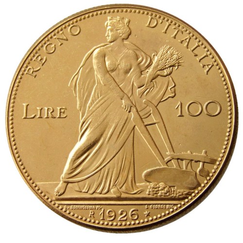 1926 Italy 100 Lire Gold Plated Copy Decorate Coin