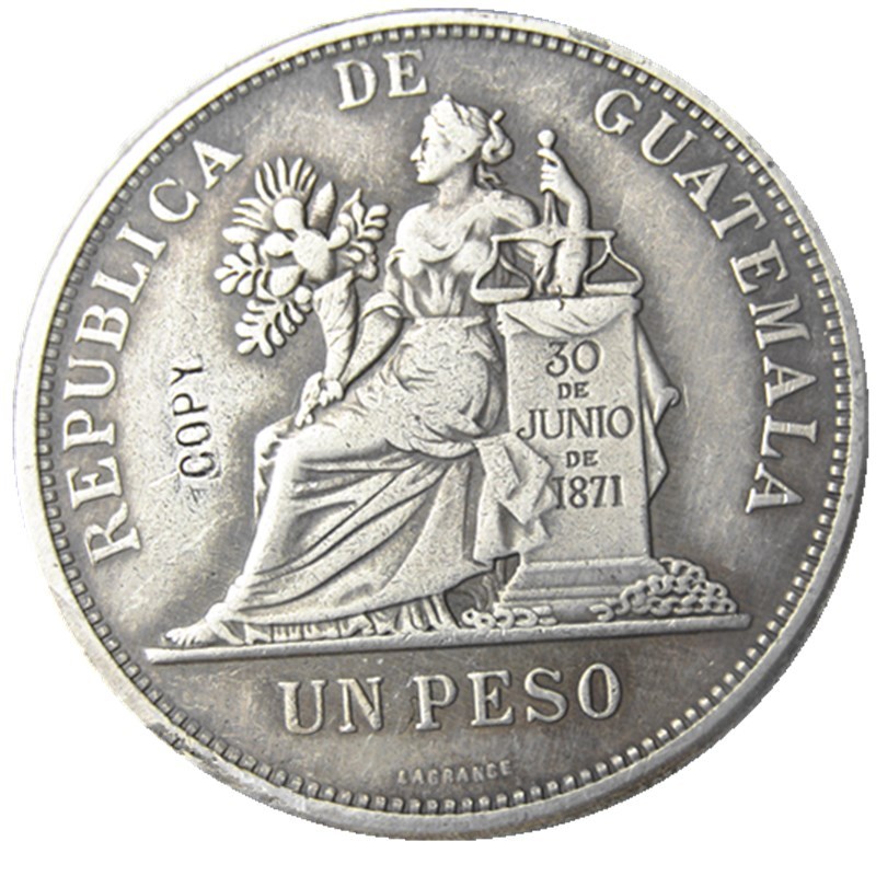GUATEMALA 1896 1 PESO Silver Plated Copy Coin