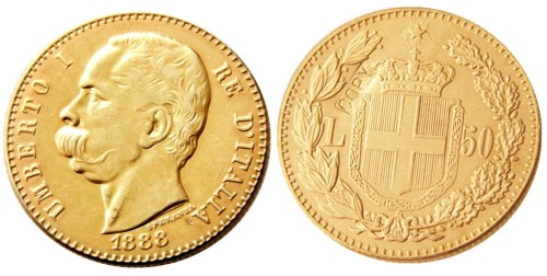 1888 R Italy 50 Lire Gold Plated Copy Coin