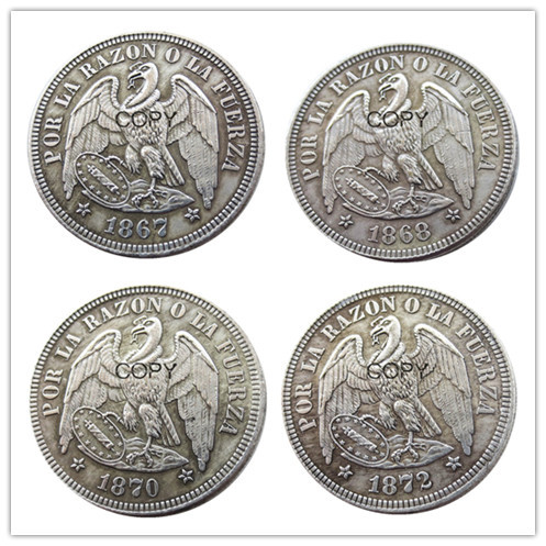 Chile A Set Of(1867-1872) 4pcs 0.5PESO Silver Plated Copy Coins
